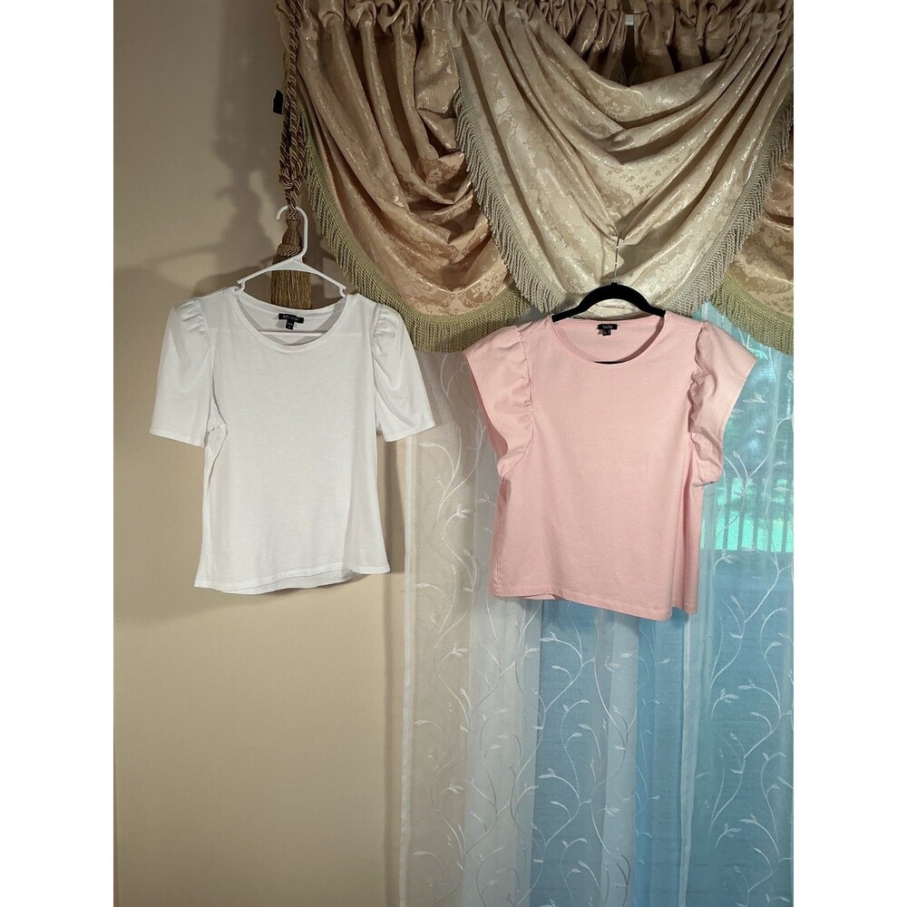 Bundle of 2 Women’s 100% Cotton T-shirts in Size M Pink Iwie and White Express